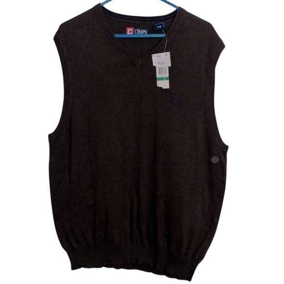 🌹NWT/CHAPS BROWN V NECK SWEATER VEST - Picture 1 of 4
